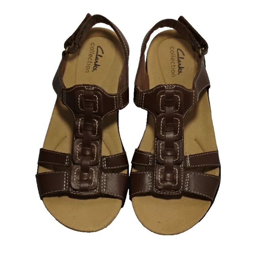 Clarks Women Sandals Brown Strappy Faux Leather Size 7M LKNEW